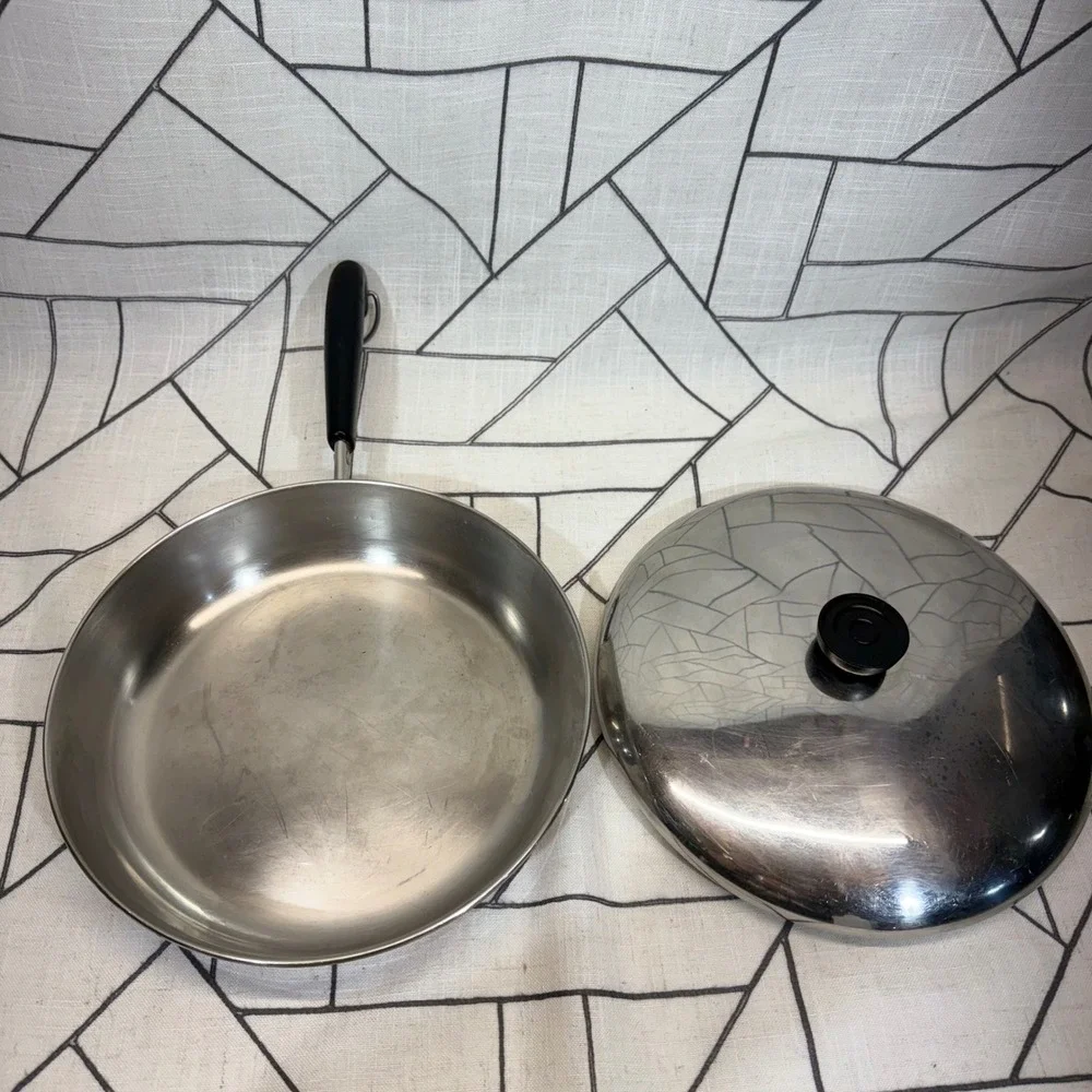 Revere Ware Skillet 10 Inch Copper Bottom Stainless Steel Frying Pan with Lid